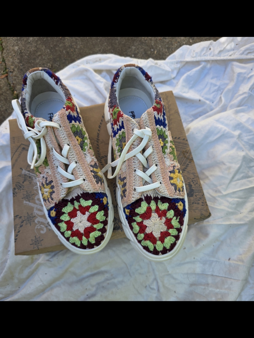 Free People Crochet Granny-Square Sneakers in Red Green Blue